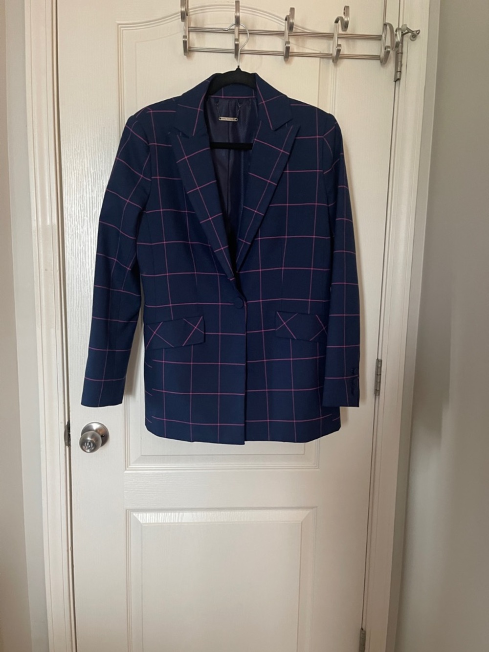 Trina Turk Navy Blazer with Pink Windowpane